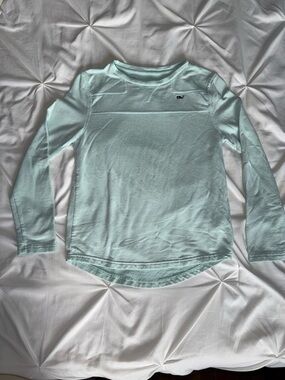 Vineyard Vines Girls Light Teal Long Sleeve Top with Logo | Size M 10-12